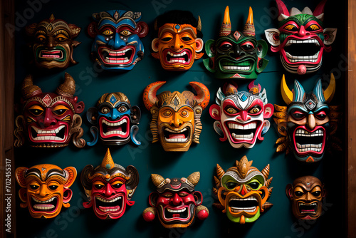 Adorning the expansive wall with cultural richness, an extensive collection of Javanese masks is thoughtfully displayed, capturing the essence of tradition and artistry.