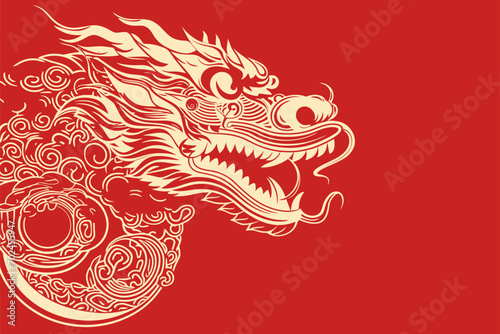 Vector china oriental dragon symbol logo red background