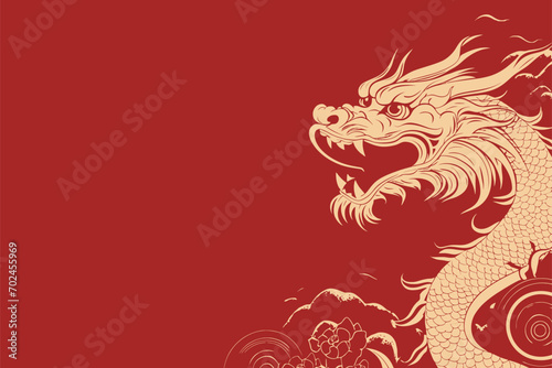 Vector china oriental dragon symbol logo red background
