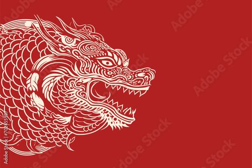 Vector china oriental dragon symbol logo red background photo
