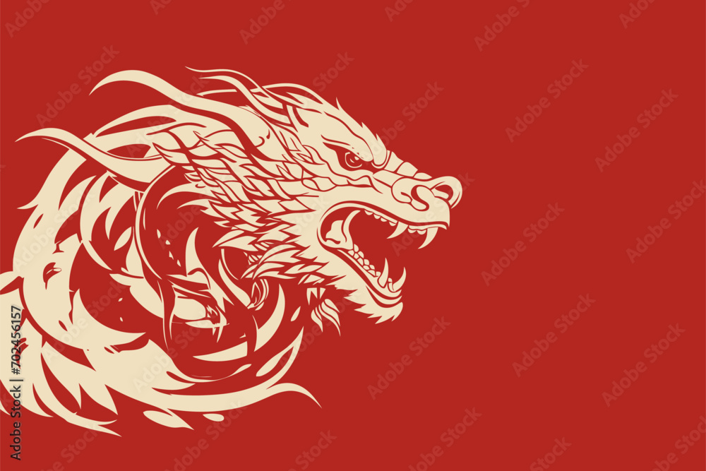 Vector gold china oriental dragon logo symbole sticker label red background