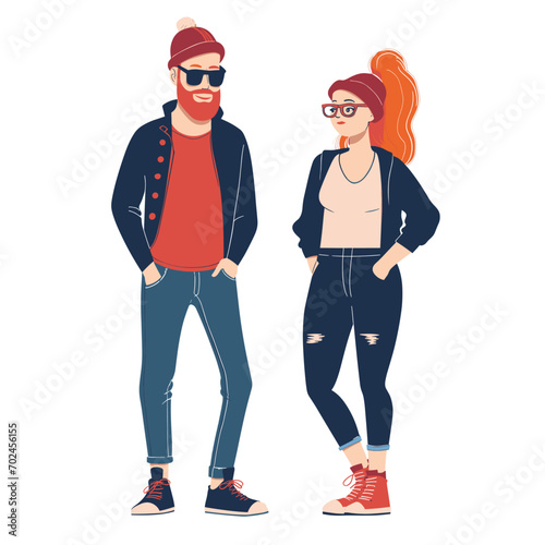 Stylish modern guy and girl, vector in minimalism