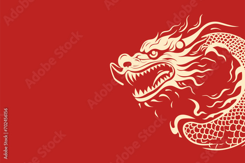 Vector gold china oriental dragon logo symbole sticker label red background