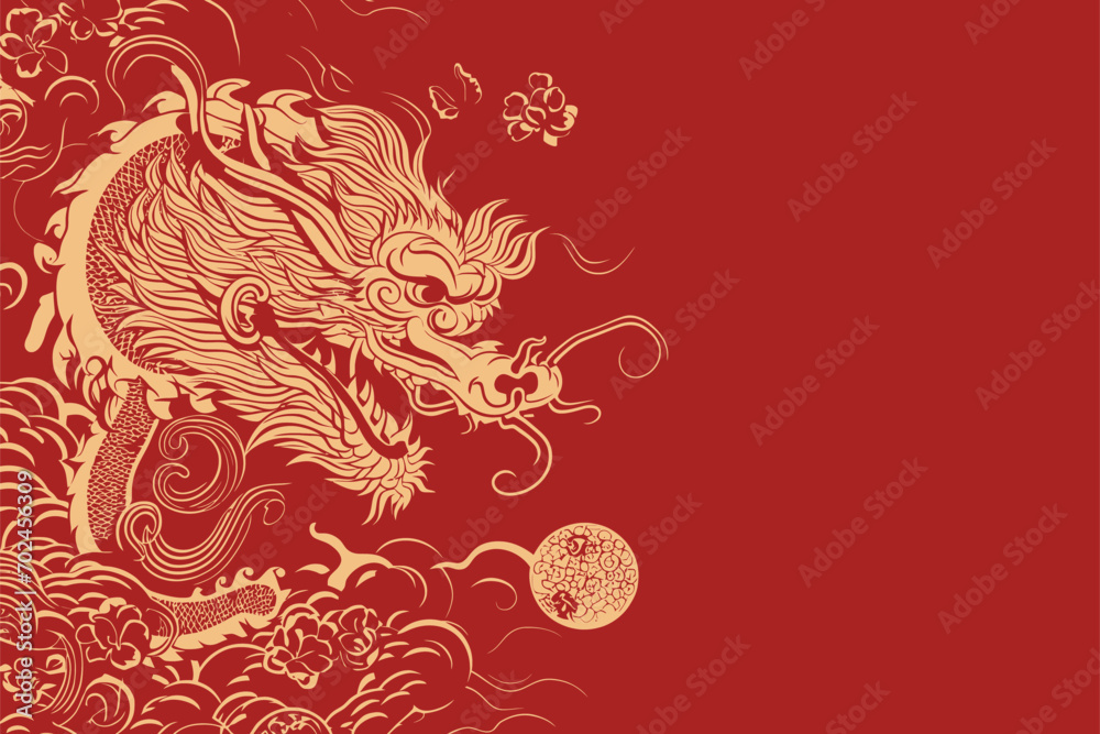 Vector gold china oriental dragon logo symbole sticker label red background Vector gold china oriental dragon logo symbole sticker label red background