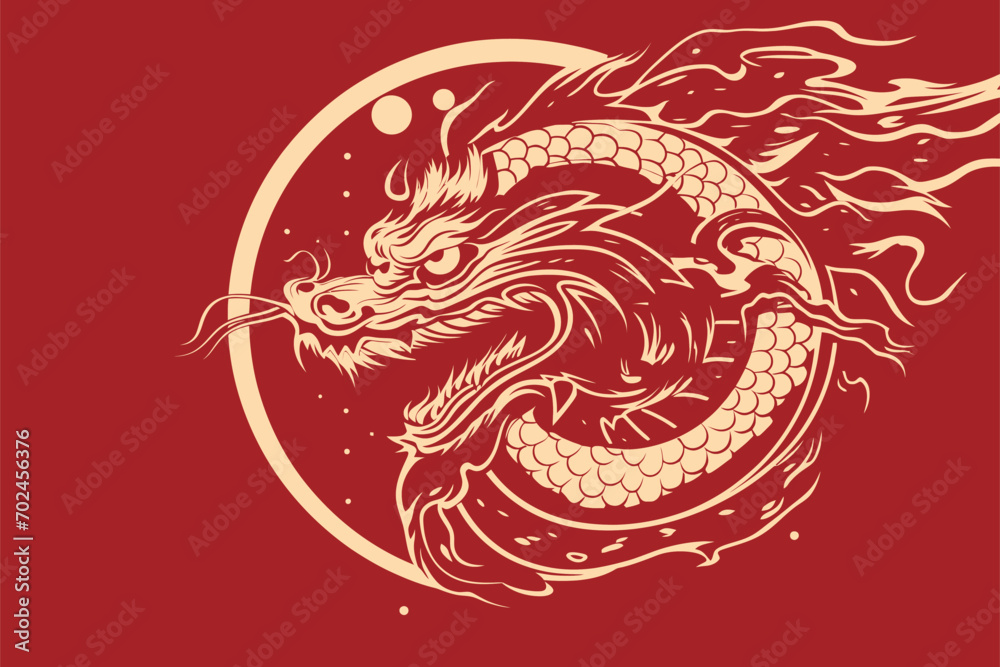 Vector gold china oriental dragon logo symbole sticker label red background Vector gold china oriental dragon logo symbole sticker label red background
