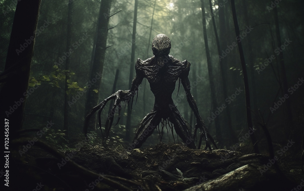 Creepy creature in the middle of the forest Creepy creature in the middle of the forest