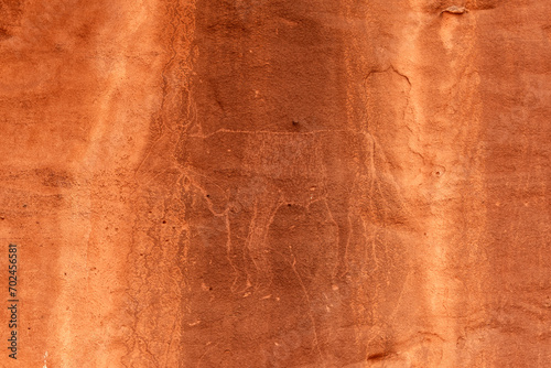 Animal, prehistoric petroglyphs, rock art in Tadrart Rouge, Tadrart Akkak, Sahara, Algiers, horizontal view photo
