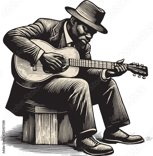 Woodcut Style Blues Musician