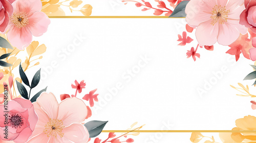 Floral frame with watercolor flowers, decorative flower background pattern, watercolor floral border background