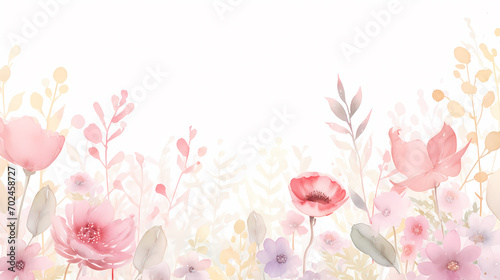 Fototapeta Naklejka Na Ścianę i Meble -  Floral frame with watercolor flowers, decorative flower background pattern, watercolor floral border background