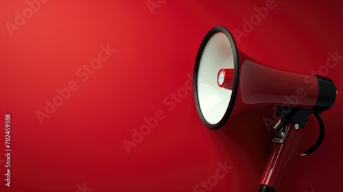 A red megaphone on a red background, a classic symbol of amplification