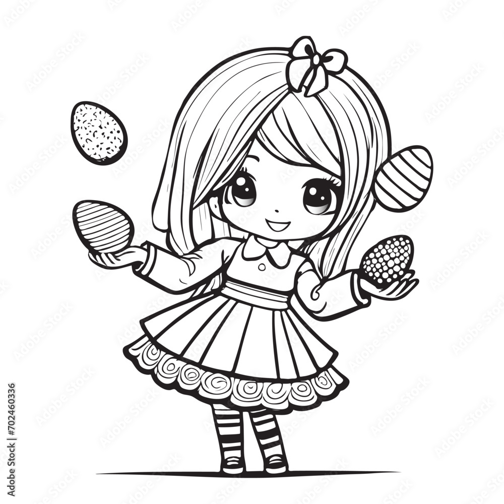 Fototapeta premium coloring book little girl with Easter eggs