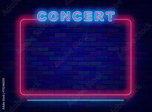 Concert neon advertising. Space for text. Night show banner. Party, performance, movie invitation. Vector illustration
