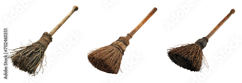 Set of broom made of tree branches, cut out - stock png. photo