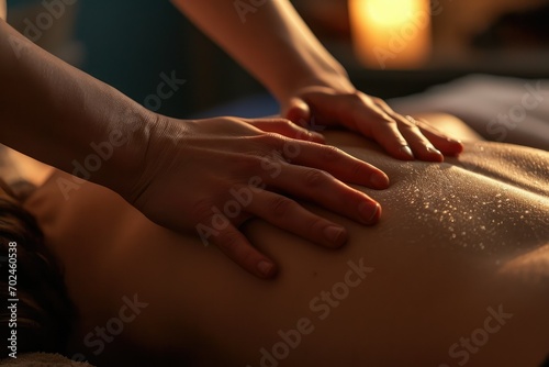 A close-up of a masseuse s hands applying pressure to a client s back  the skill and knowledge in their touch bringing relief and relaxation.