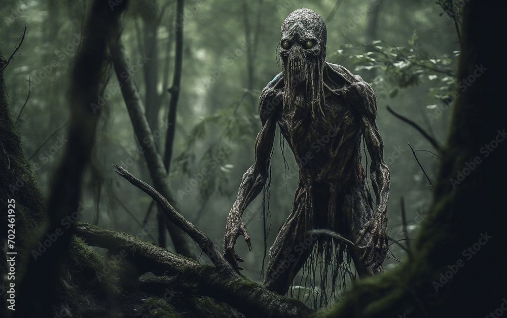 Creepy creature in the middle of the forest Creepy creature in the middle of the forest