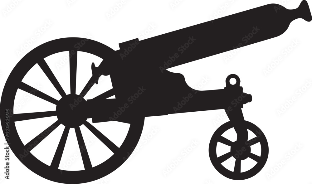 Fototapeta premium Tactical Arsenal Black Cannon Emblematic Symbol Dynamic Warfare Sleek Black Cannon Iconic Symbol