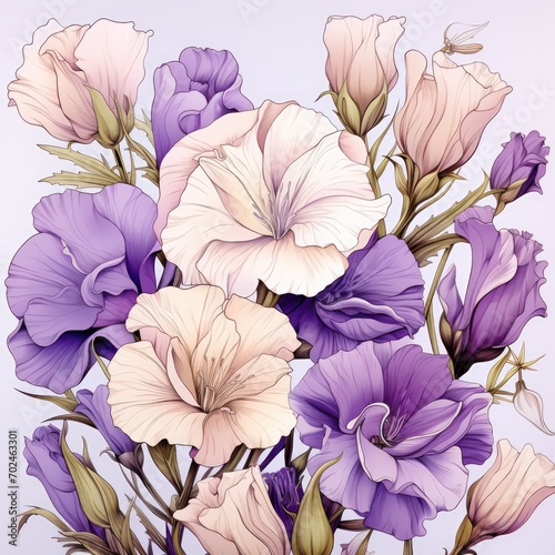 Lisianthus Eustoma Prairie Gentian Flower Pattern Floral Textile Design, Nature Wallpaper, Garden Background, Cottagecore Painting, Greeting Card Art © Jensen Art Co