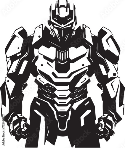 Warrior Sentinel Black Armed Robot Iconic Symbolism Elegant Enforcer Vector Black Combat Machine Icon