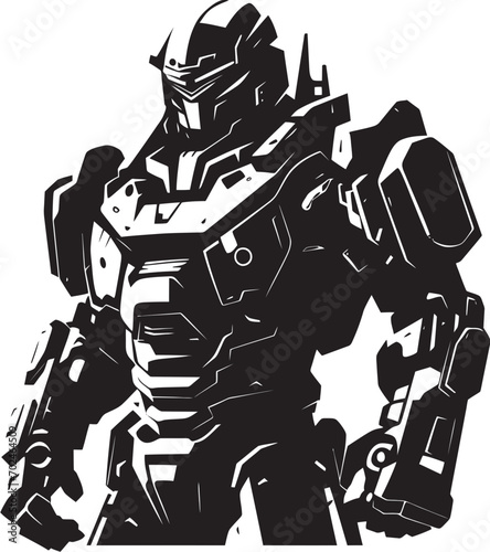 Elegant Enforcer Vector Black Combat Machine Icon Combat Guardian Black Armed Android Emblematic Precision