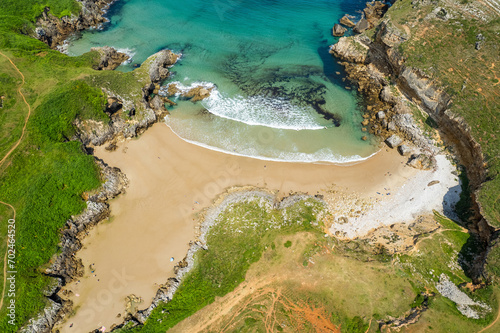 Aerial view of Playa de fuentes near San Vicente de la Barquera in North Spain, Europe photo