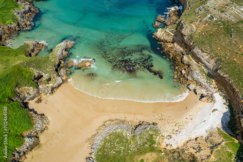 Aerial view of Playa de fuentes near San Vicente de la Barquera in North Spain, Europe