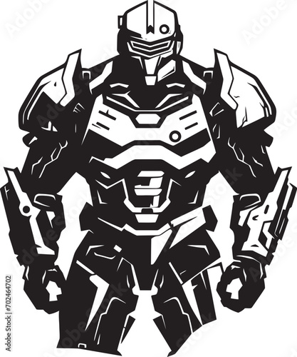 Aegis Vanguard Vector Black Combat Robot Symbol Sleek Enforcer Black Armed Robot Iconic Design