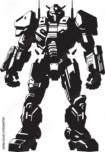 Sleek Enforcer Black Combat Robot Icon Design Battlefield Guardian Vector Black Armed Android Mark