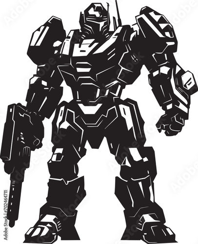 Precision Enforcer Vector Black Combat Machine Precision Elegant Sentinel Black Armed Android Symbolic Emblem