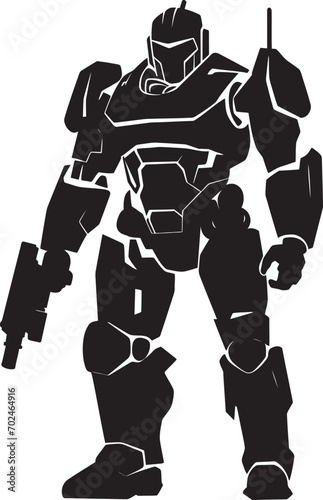 Precision Enforcer Black Armed Robot Emblematic Emblem Elegant Sentinel Vector Black Combat Machine Symbol