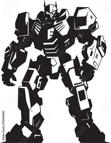 Warrior Sentinel Vector Black Combat Android Icon Elegant Enforcer Black Armed Robot Emblematic Symbolism
