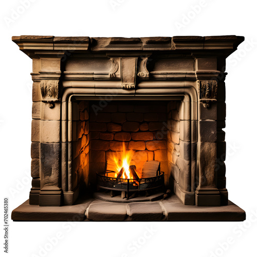 Stone Fireplace Isolated on Transparent Background