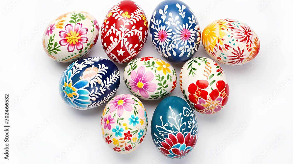 Colored Easter eggs isolated on white background, banner. Easter eggs painted in different colors. Colored Easter eggs isolated on white background, banner. Easter eggs painted in different colors.