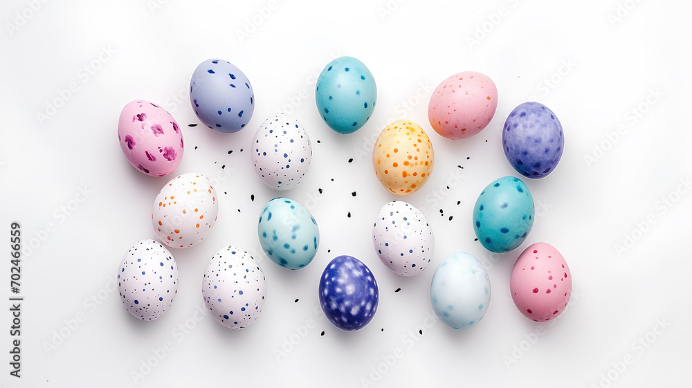 Colored Easter eggs isolated on white background, banner. Easter eggs painted in different colors.