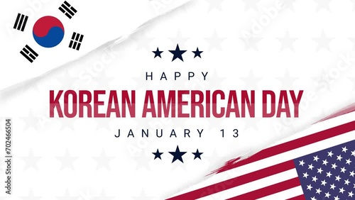 Korean American Day 4k typography animation. Abstract paintbrush Flag of South Korea and American flag. January 13 photo