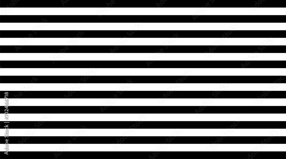 Black and white horizontal stripes pattern. Simple clean design for background or wallpaper. Monochrome striped texture. Uniform lines in contrasting tones creating visual rhythm and balance. Vector - obrazy, fototapety, plakaty 