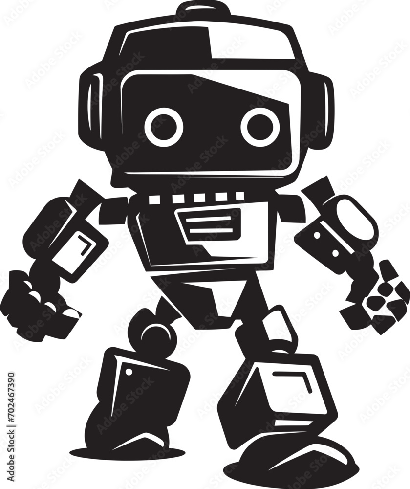 Mini Mech Tiny Combat Robot in Black Vector Logo Adorable Defender Cute Tiny Combat Bot Emblem Mini Mech Tiny Combat Robot in Black Vector Logo Adorable Defender Cute Tiny Combat Bot Emblem
