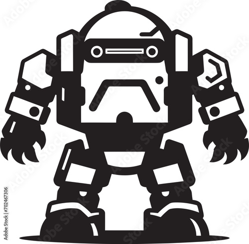 Little Warrior Cute Tiny Combat Bot Icon Tiny Trooper Combat Robot in Black Vector