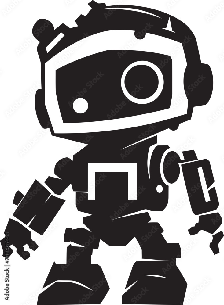 Fototapeta premium Adorable Defender Cute Tiny Combat Bot Emblem Pocket Protector Black Vector Cute Combat Robot Icon