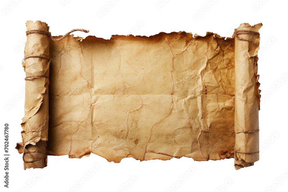 Horizontal banner made of old paper, cut out - stock png.