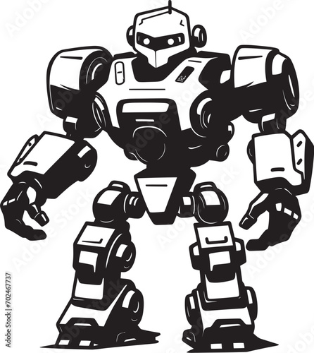 Little Warrior Cute Tiny Combat Bot Icon Tiny Trooper Combat Robot in Black Vector