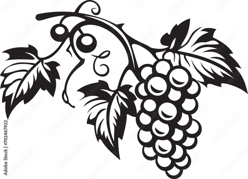 Fototapeta premium Grapes and Citrus Vine of Grape with Grapefruit Logo Vineyard Fusion Grapevine Black Iconic Symbol