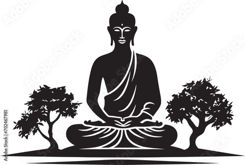 Buddhas Radiance Lord Buddha Icon in Black Eternal Wisdom Black Vector Buddha Symbolism