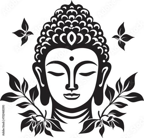 Enlightened Serenity Lord Buddha Black Vector Emblem Divine Wisdom Buddha in Black Vector Symbol
