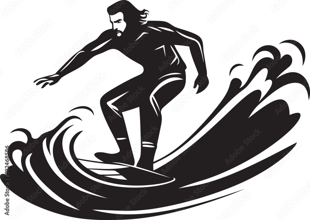 Coastal Adventure Black Surfing Guy Icon Design Wave Riders Emblem Guy Surfing in Black Coastal Adventure Black Surfing Guy Icon Design Wave Riders Emblem Guy Surfing in Black