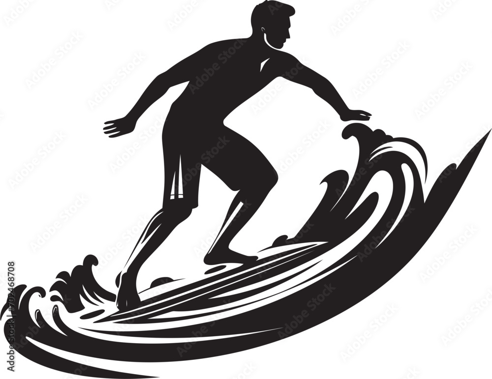 Surfers Momentum Guy Surfing Vector Emblem Tidal Excitement Black Surfing Guy Icon