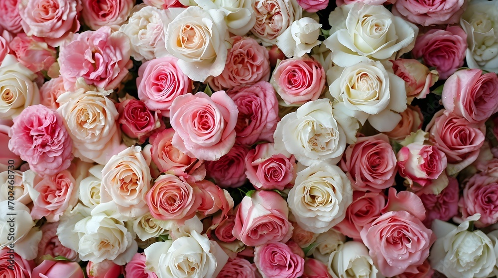 Pink and White Roses Bouquet.  (Generative AI).