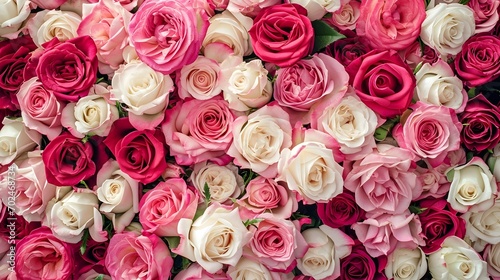 Pink and White Roses Bouquet.   Generative AI .