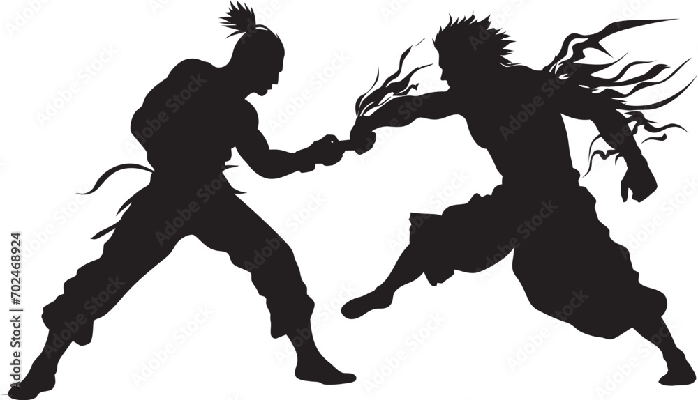Fototapeta premium Struggle Intensity Two Men in Black Icon Combatant Duo Black Fighting Logo Design