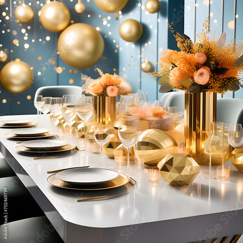 Golden Elegance: Stunning Festive Table Images Featuring Vibrant Geometric Patterns photo